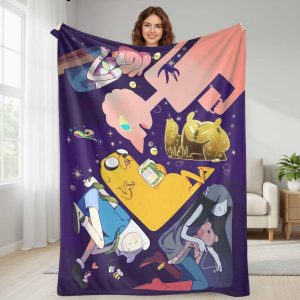 Adventure Time Flannel Blanket, Cartoon Character Pattern, Super Soft, Lightweight, Warm and Cozy, Perfect for Couch, Bed, Travel, Dorm Room and Cartoon Lover Gifts.