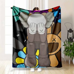 KAWS Flannel Blanket Takashi Murakami Inspired Floral Print Soft & Warm Lightweight & Cozy AntiPilling Ideal for Home Decor Living Room Sofa Bedroom Throw Dorm Birthday Gifts Art Lovers.