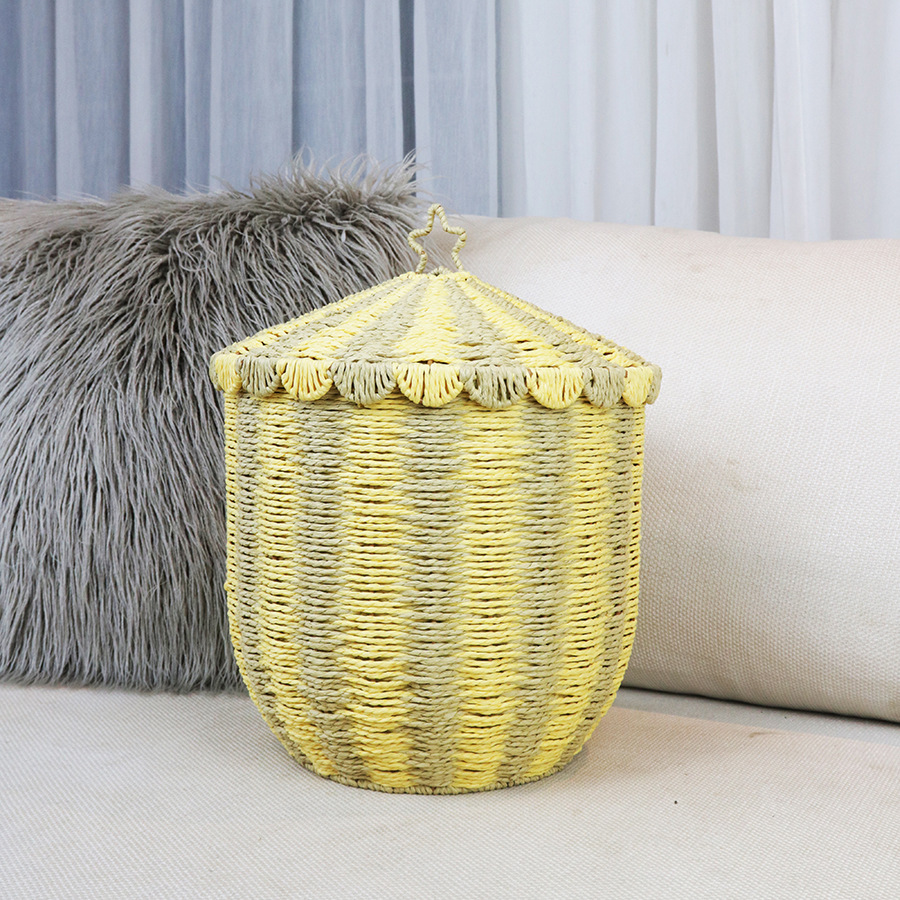 Rattan floor storage basket dirty laundry basket woven basket household toy storage frame snack groceries storage box