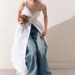 / "Tough Trees and Summer Flowers" Women's French Pure Waist-Close-Up Lace Heavy Industry Sling Dress