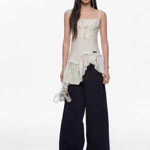 French sweet design sense irregular splicing bow oblique sling dress for women