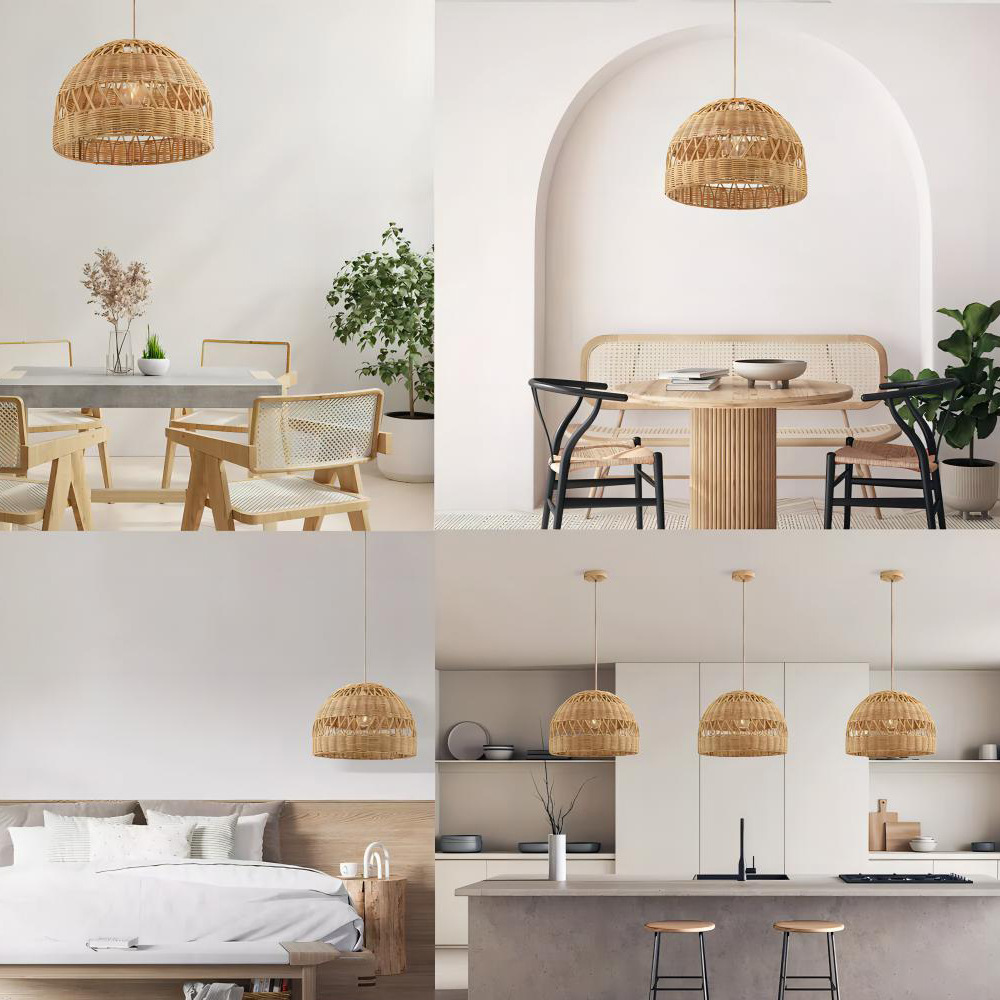 Hand-woven lampshade living room dining room rattan lamp fixtures Bed and Bedroom decorative bamboo chandelier chandelier