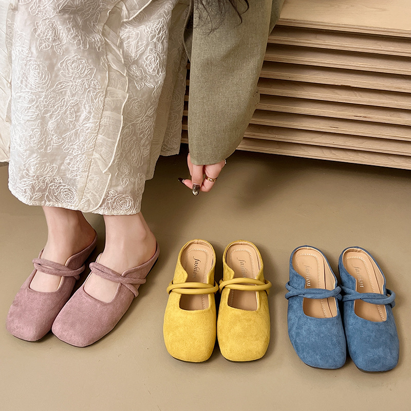 Baotou sandals for women in summer wear flat Birkenstock shoes half-tight women's shoes Mary Jane single shoes