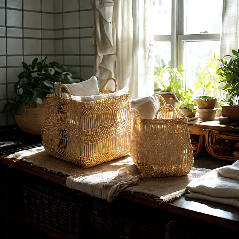 Rattan laundry basket hand-woven hollow debris basket can be washed bathroom storage basket