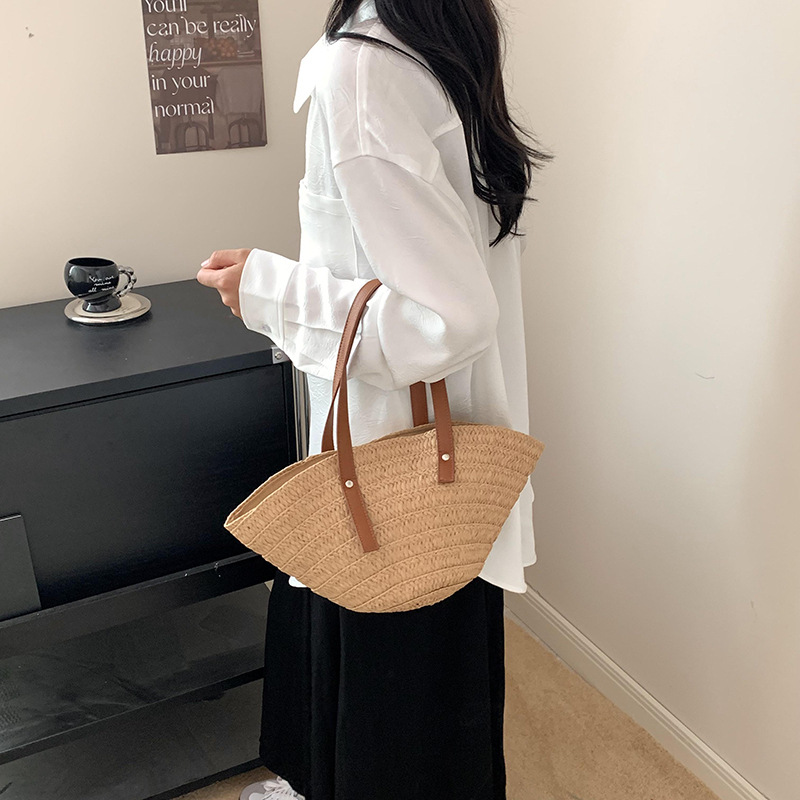 Pastoral grass weaving bag summer vacation lightweight beach bag one-shoulder armpit bag tote women's bag
