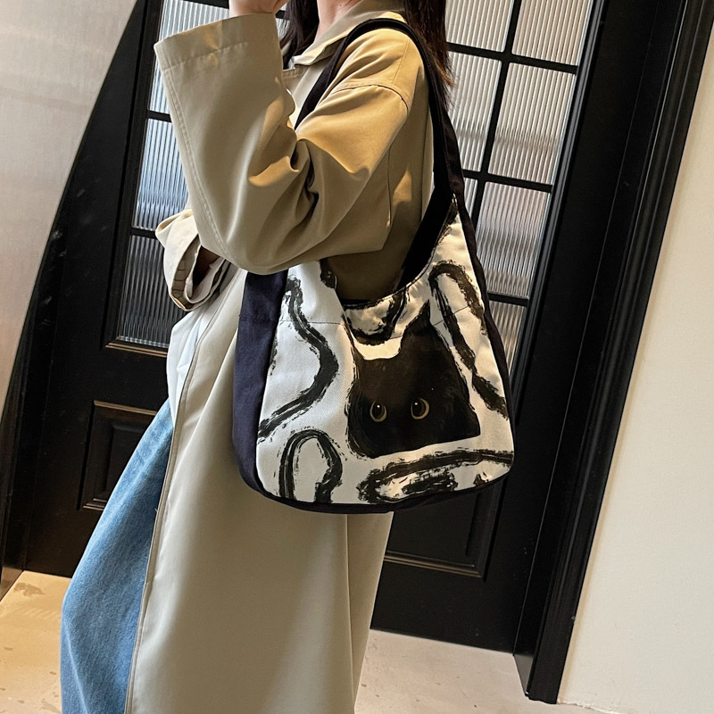 Kitty canvas bag fresh sweet shoulder bag fashionable portable large capacity commuting handbag for women