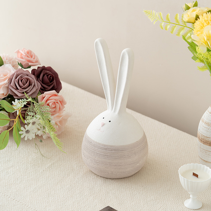 Style matte ceramic modern simple circle desktop home cute rabbit ornaments