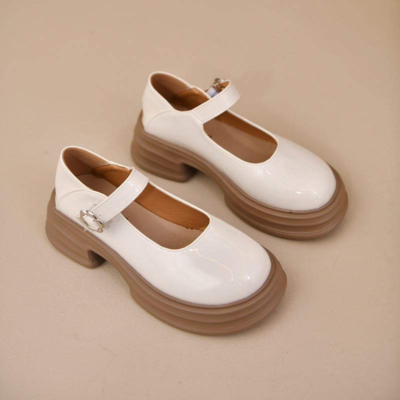 Retro small fragrance style leather shoes for women in summer, simple and simple style, Mary Zhen shoes